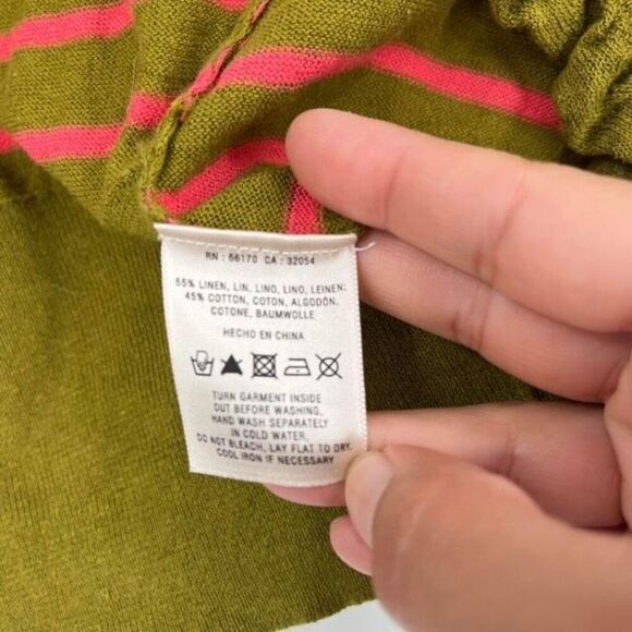 Anthropologie Sparrow Traveling Stripes Linen Cardigan XS Ruffles Green Pink‎ - Picture 6 of 10